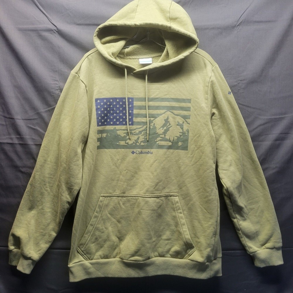 Columbia Men's Country Logo Hoodie, Savory/Us Hood Flag Sz Medium